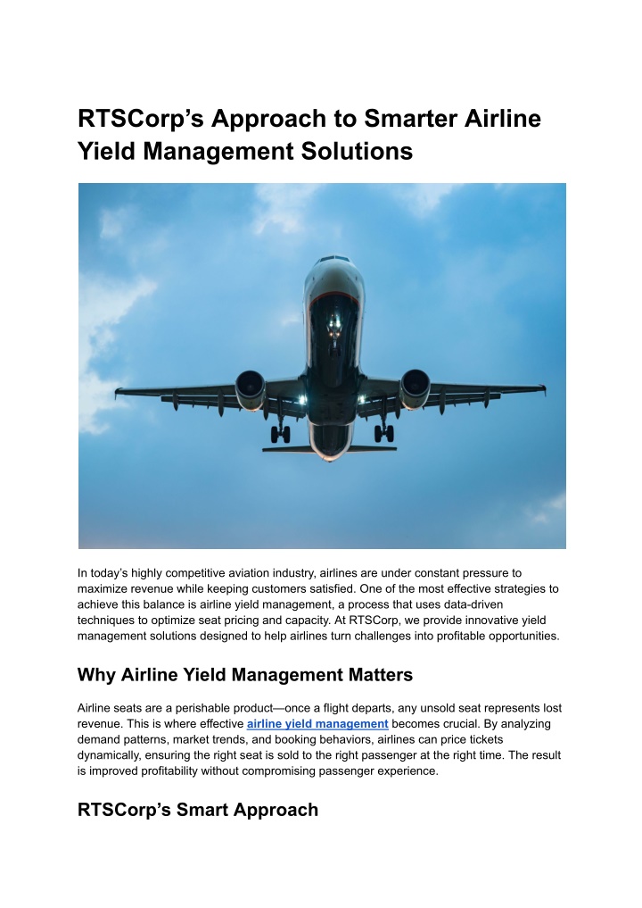 rtscorp s approach to smarter airline yield n.w