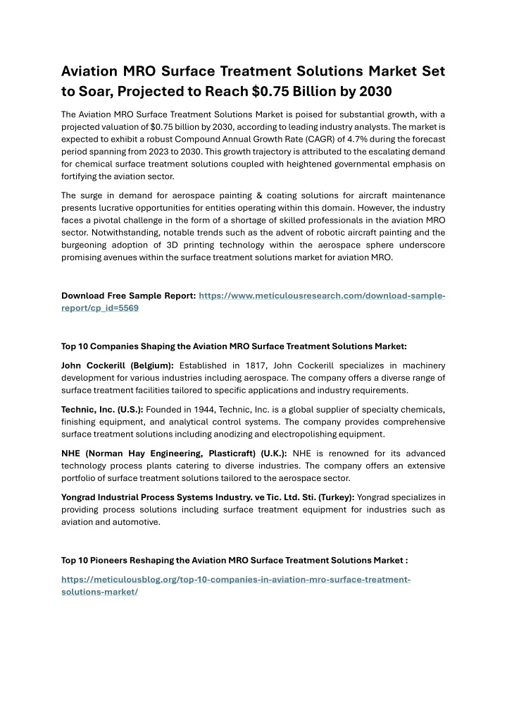 aviation mro surface treatment solutions market n.w