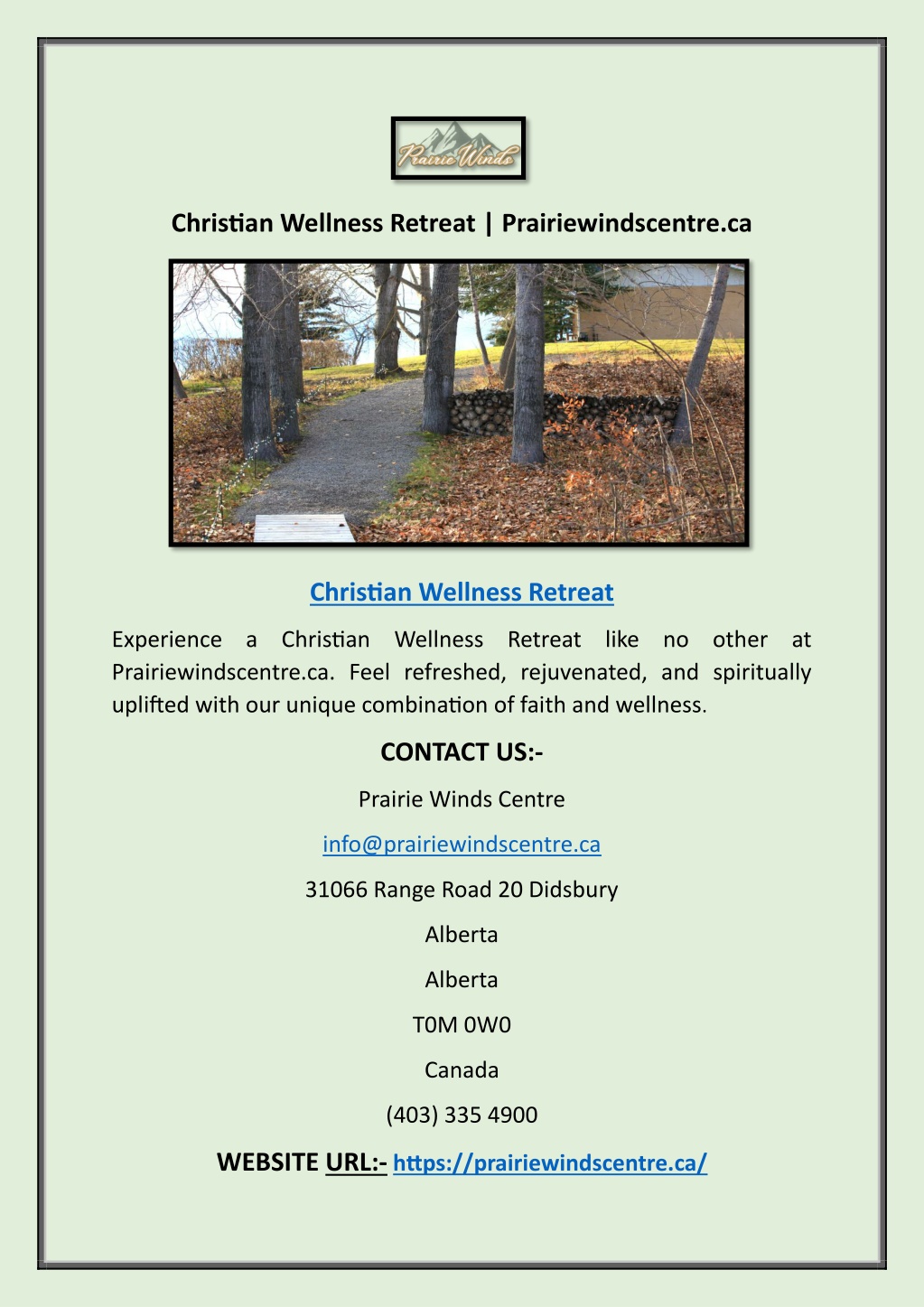 christian wellness retreat prairiewindscentre ca l.w