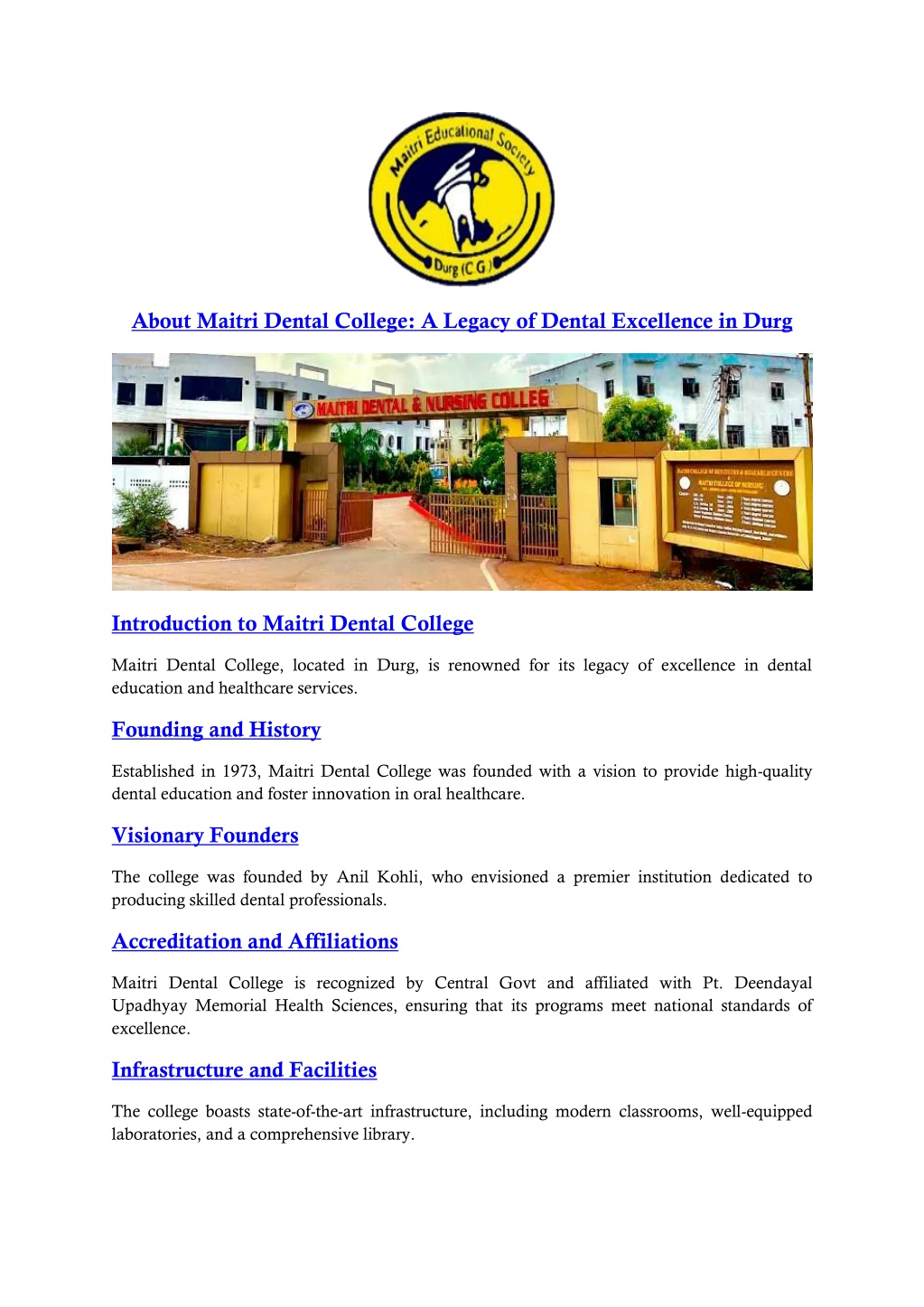 about maitri dental college a legacy of dental l.w
