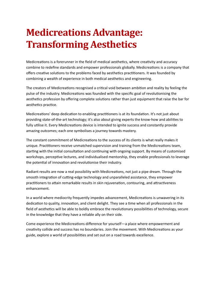 medicreations advantage transforming aesthetics n.w