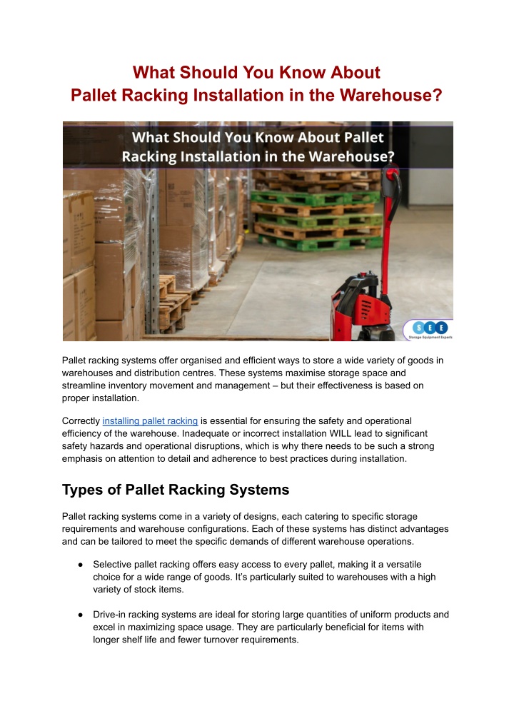 what should you know about pallet racking n.w