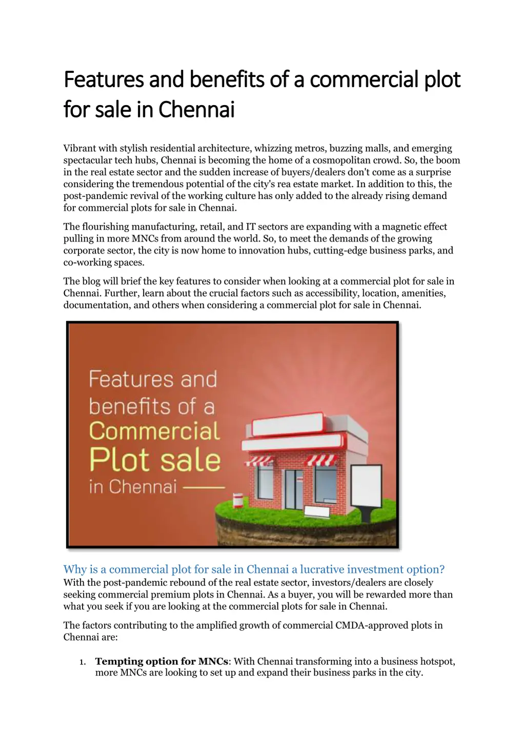 features and benefits of a commercial plot n.
