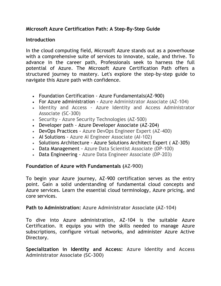 microsoft azure certification path a step by step n.w
