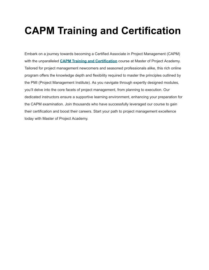 capm training and certification n.w