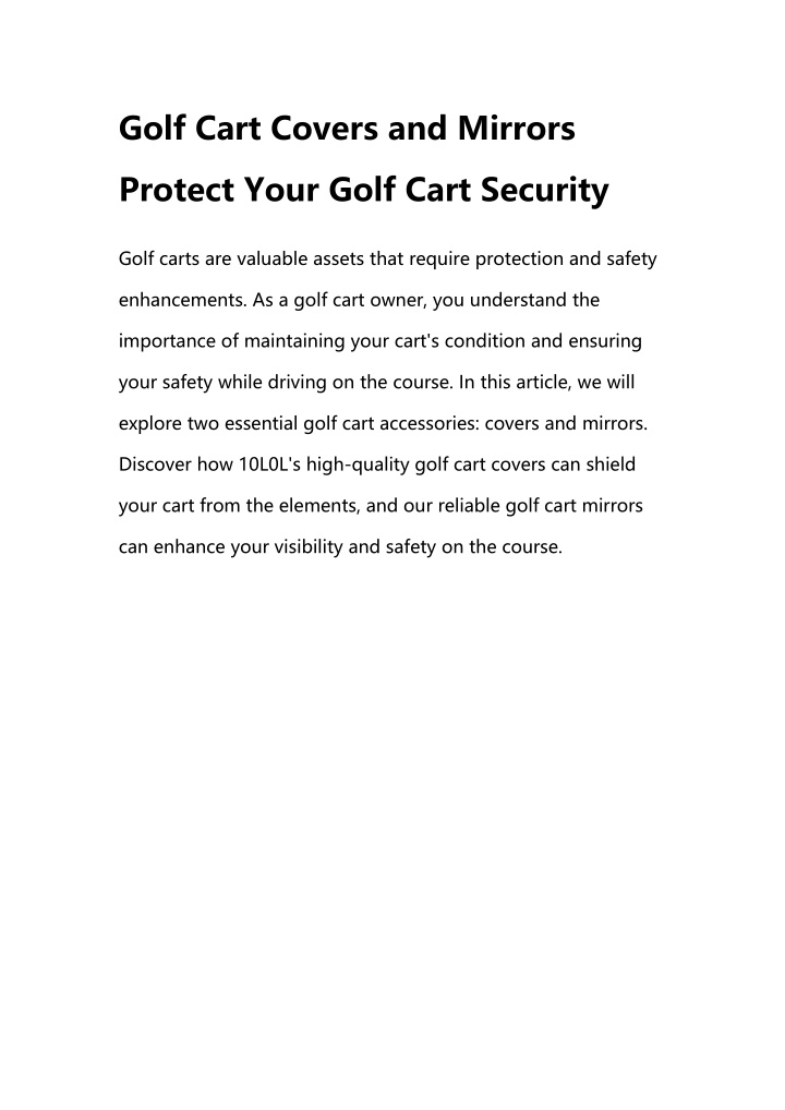golf cart covers and mirrors n.w