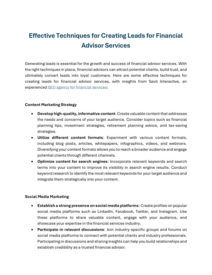 effective techniques for creating leads n.w