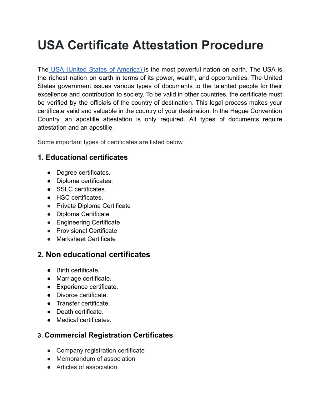 usa certificate attestation procedure l.w