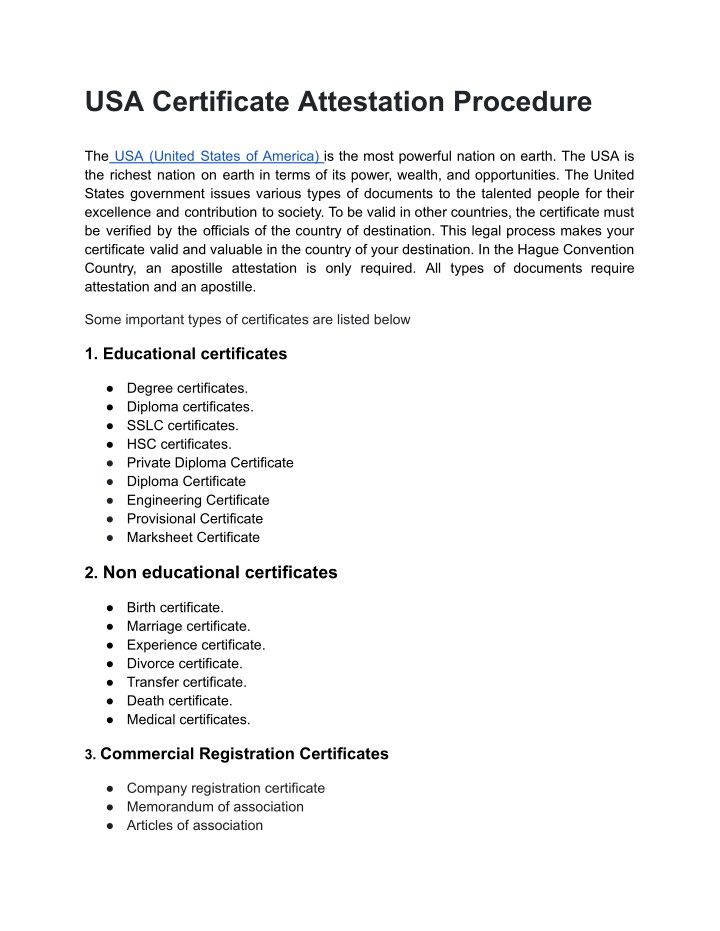 usa certificate attestation procedure n.w