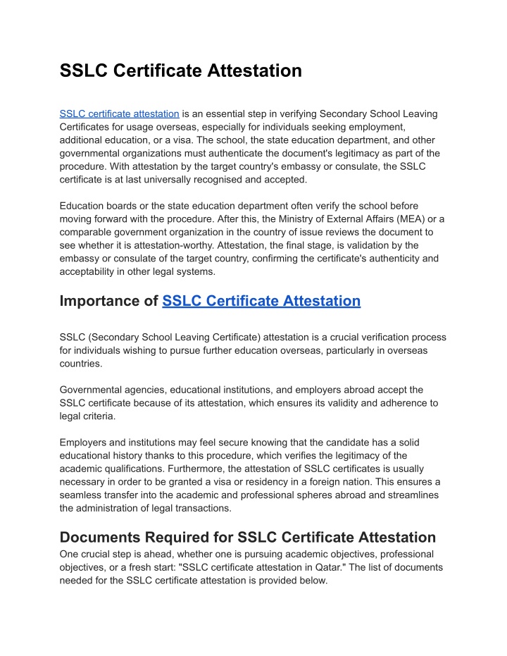 sslc certificate attestation n.w