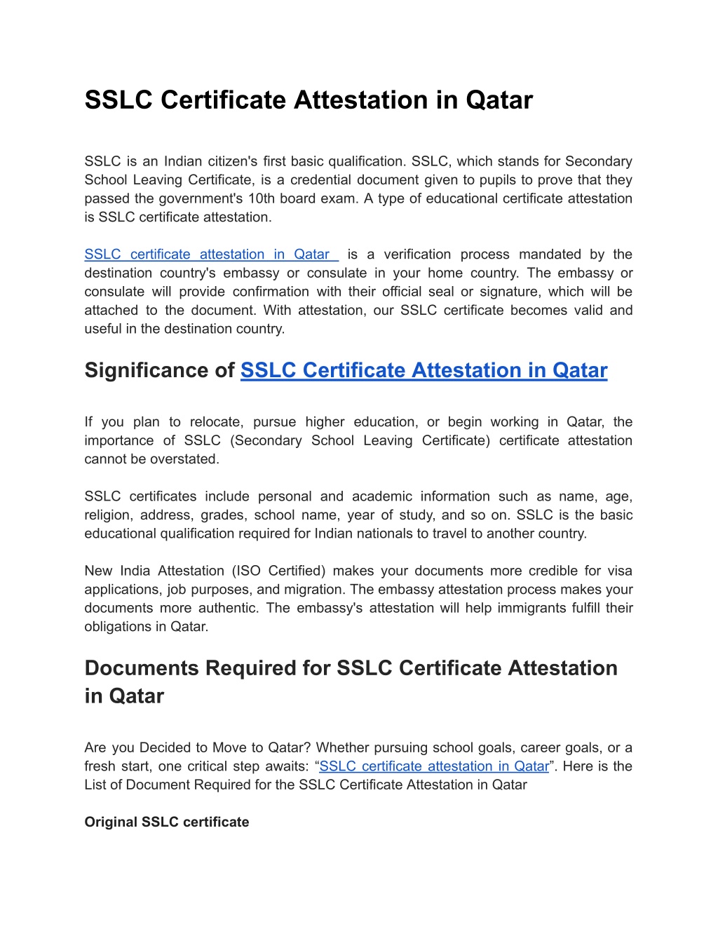sslc certificate attestation in qatar l.w