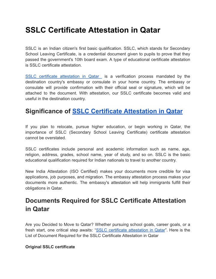 sslc certificate attestation in qatar n.w