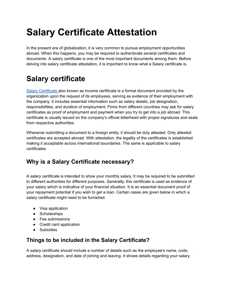 salary certificate attestation n.w