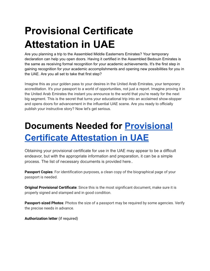 provisional certificate attestation in uae n.w