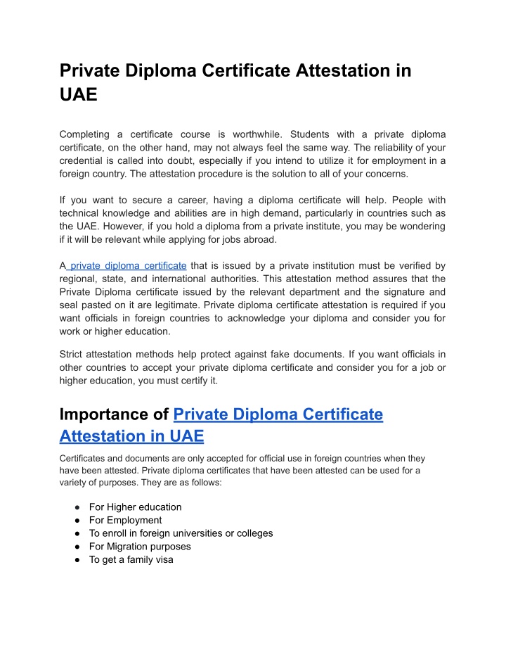 private diploma certificate attestation in uae n.w