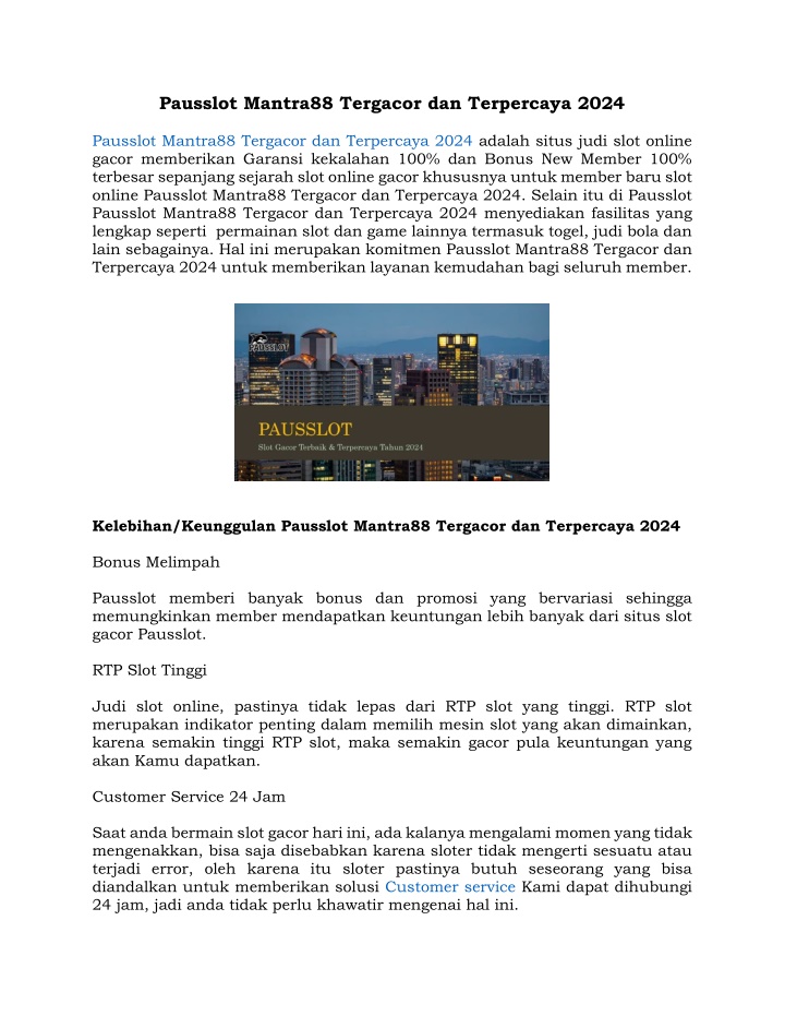 pausslot mantra88 tergacor dan terpercaya 2024 n.w