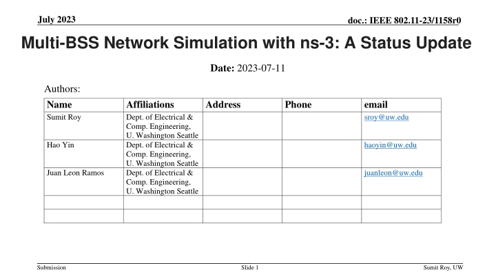 Multi-BSS Network Simulation in ns-3 with IEEE 802.11-23 Update