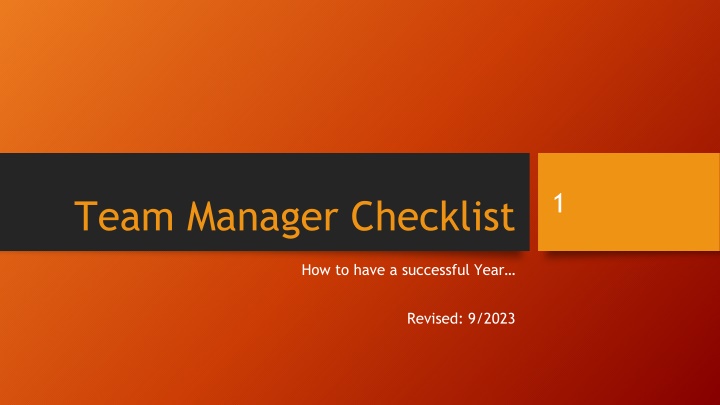 Team Manager Checklist for a Successful Year - Revised 9/2023