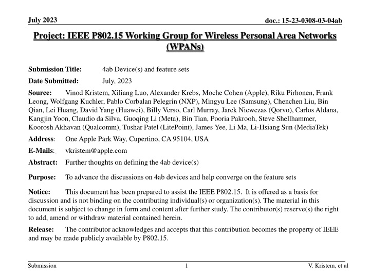Advancements in Wireless Personal Area Networks (WPANs)