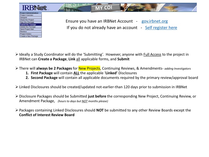IRBNet Account Setup and COI Process Guide