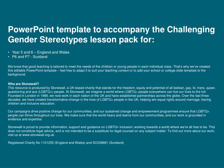 Challenging Gender Stereotypes Lesson PowerPoint for Year 5 and 6 - Stonewall Charity