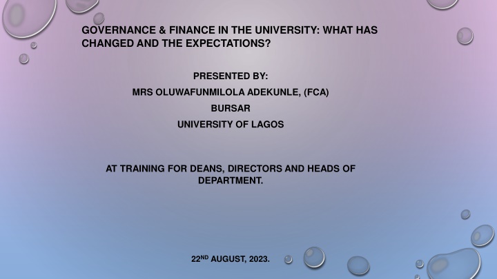 University Governance and Finance: Insights from a Bursar