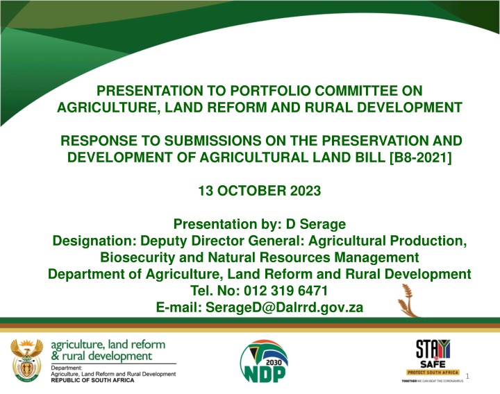 Response to Submissions on Preservation and Development of Agricultural Land Bill