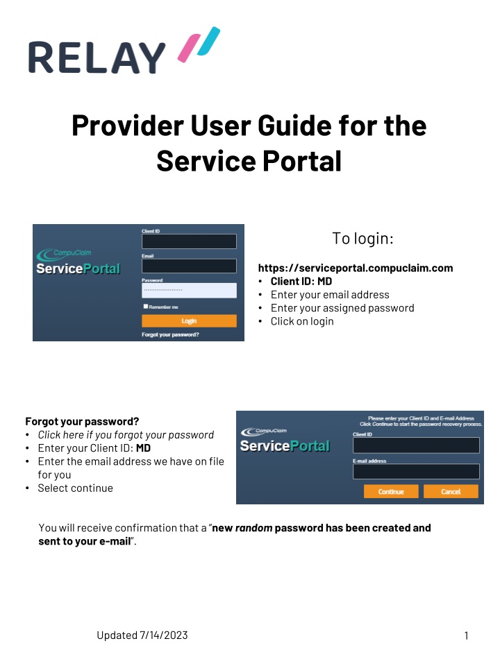 Service Portal User Guide for Providers