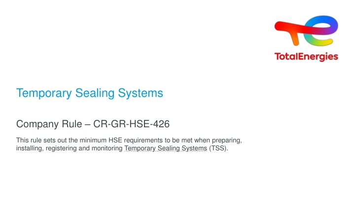 Minimum HSE Requirements for Temporary Sealing Systems (TSS) Installation