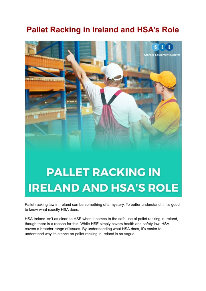 pallet racking in ireland and hsa s role n.w
