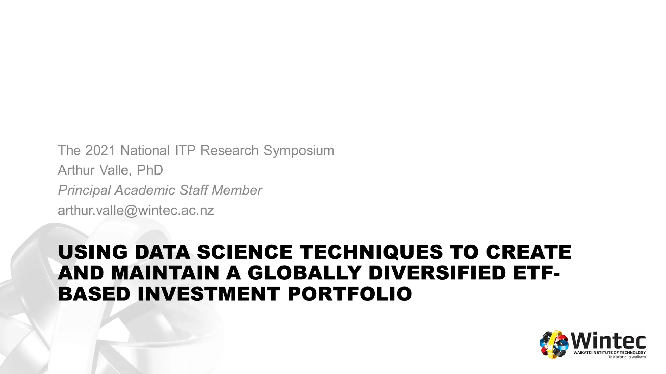 Using Data Science Techniques to Create and Maintain a Globally Diversified ETF-Based Investment Portfolio
