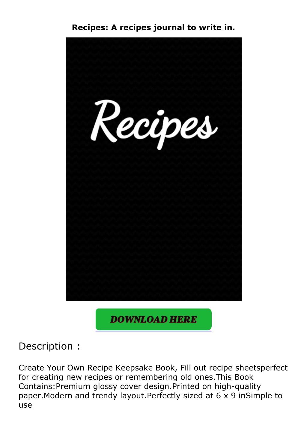 recipes a recipes journal to write in l.w