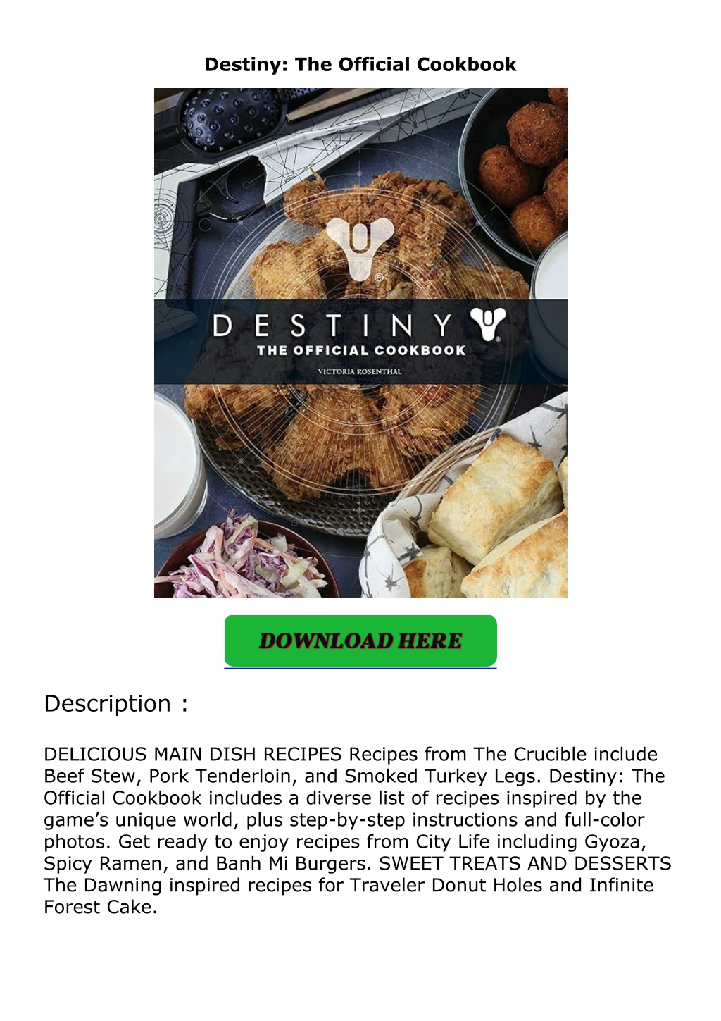destiny the official cookbook l.w