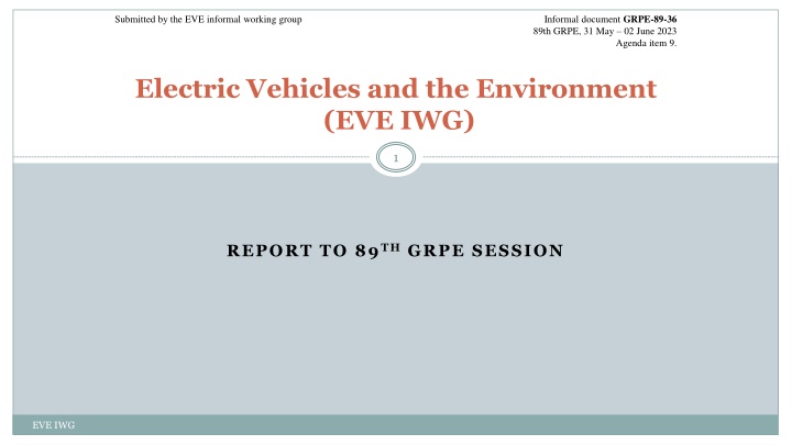 Electric Vehicle Informal Working Group Progress Report