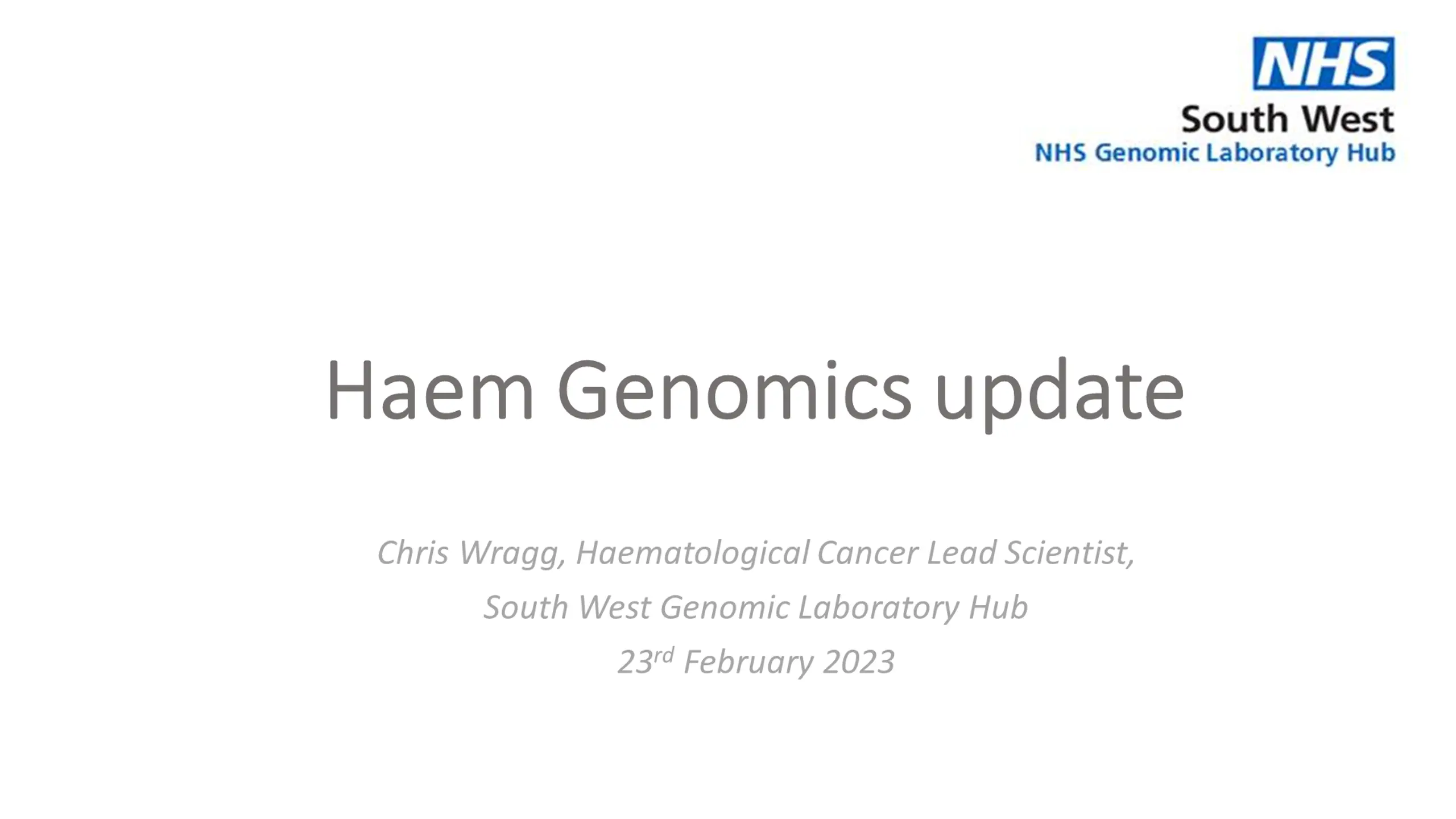 Haem Genomics update