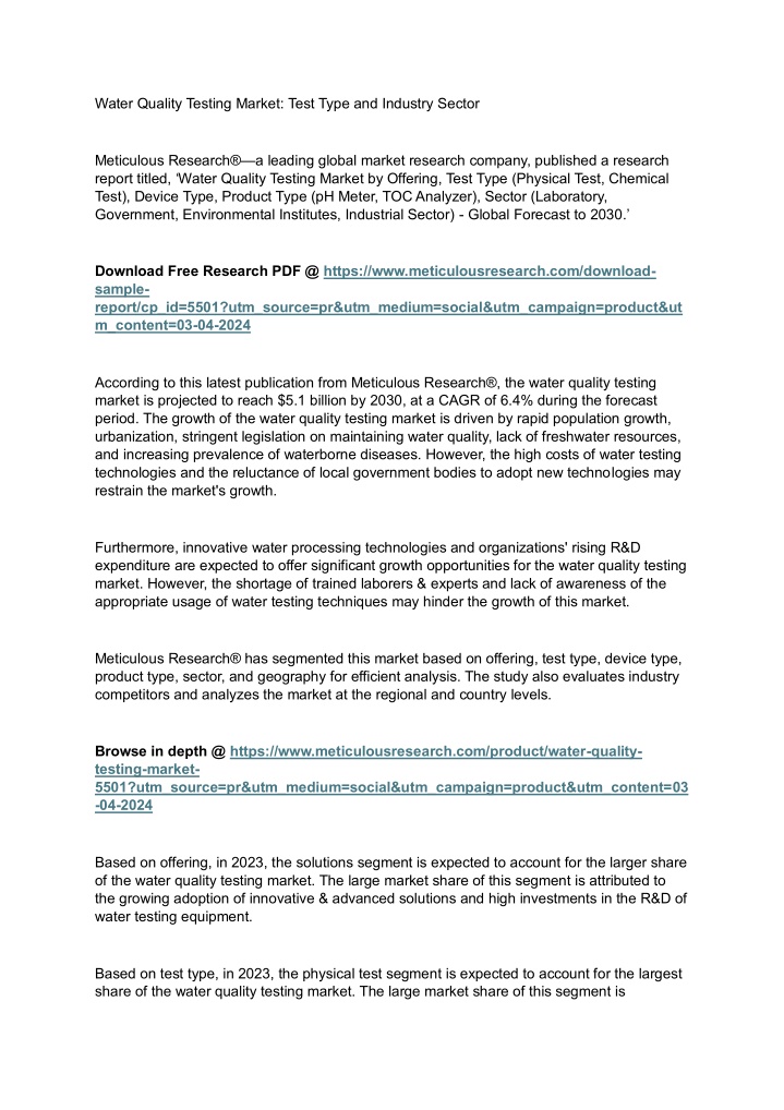 water quality testing market test type n.w