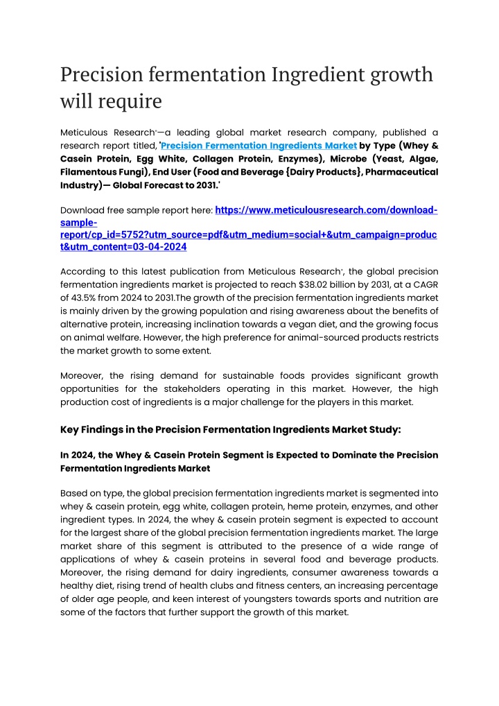 precision fermentation ingredient growth will n.w
