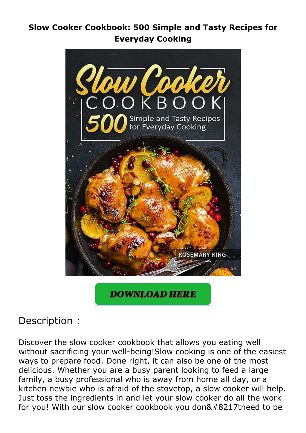 slow cooker cookbook 500 simple and tasty recipes l.w