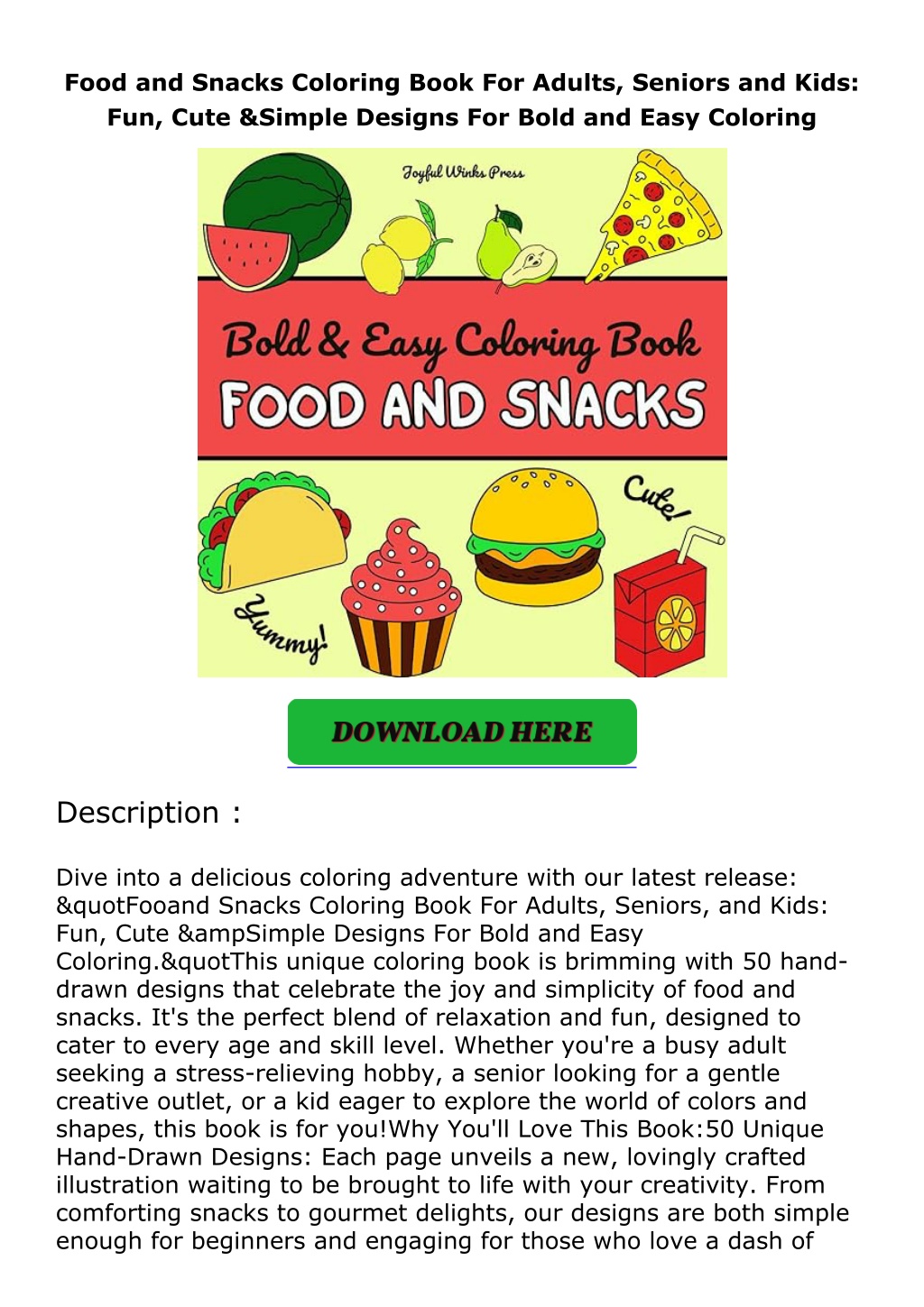 food and snacks coloring book for adults seniors l.w