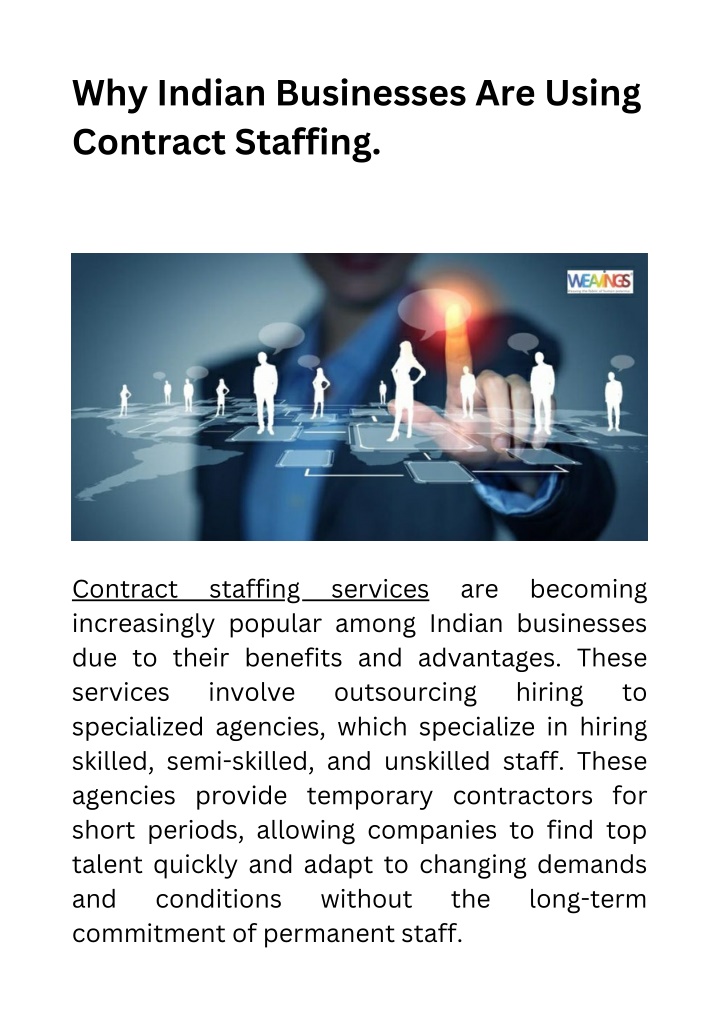 why indian businesses are using contract staffing n.w