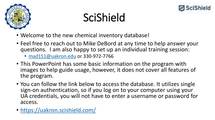 Setting Up SciShield Chemical Inventory Database