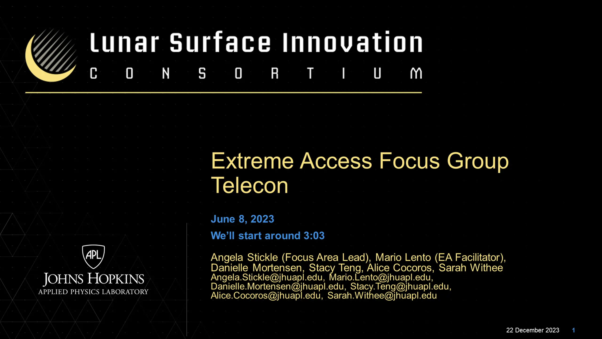 Extreme Access Focus Group Telecon