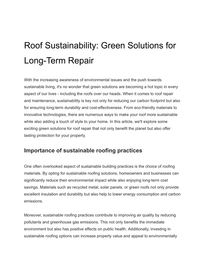 roof sustainability green solutions for n.w