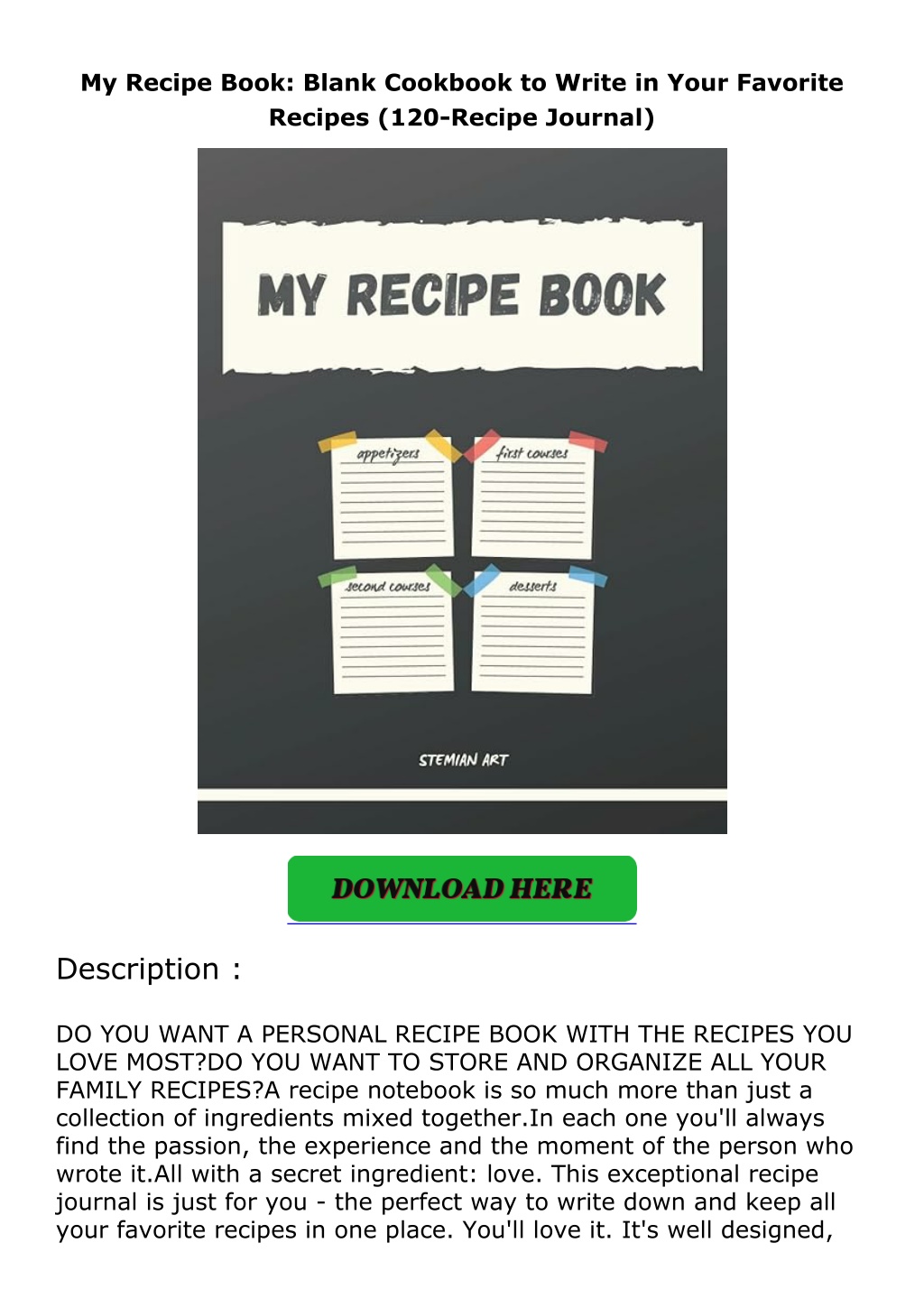 my recipe book blank cookbook to write in your l.w