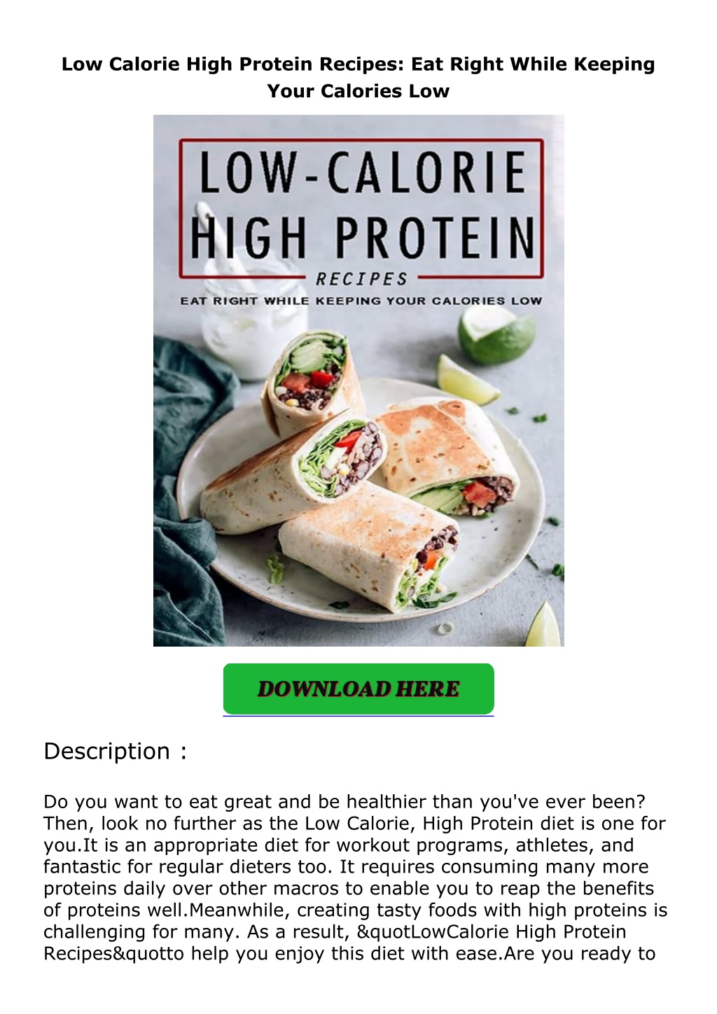 low calorie high protein recipes eat right while l.w