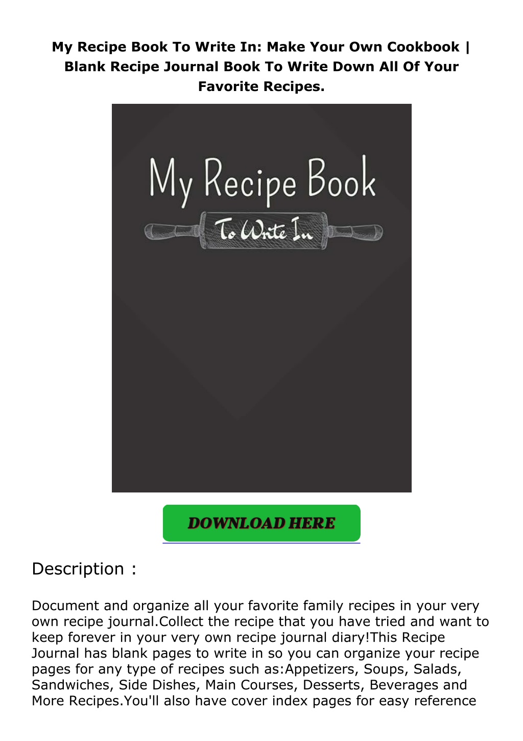my recipe book to write in make your own cookbook l.w