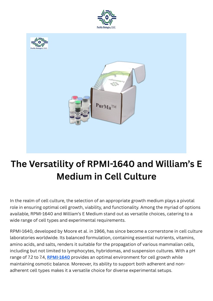 the versatility of rpmi 1640 and william n.w