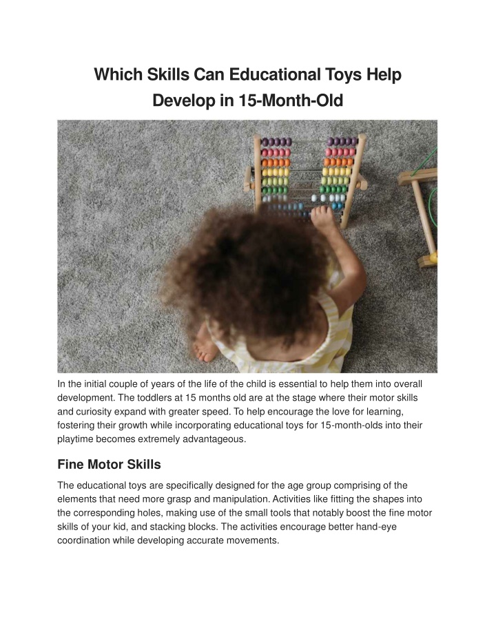 Which Skills Can Educational Toys Help Develop in 15-Month-Old