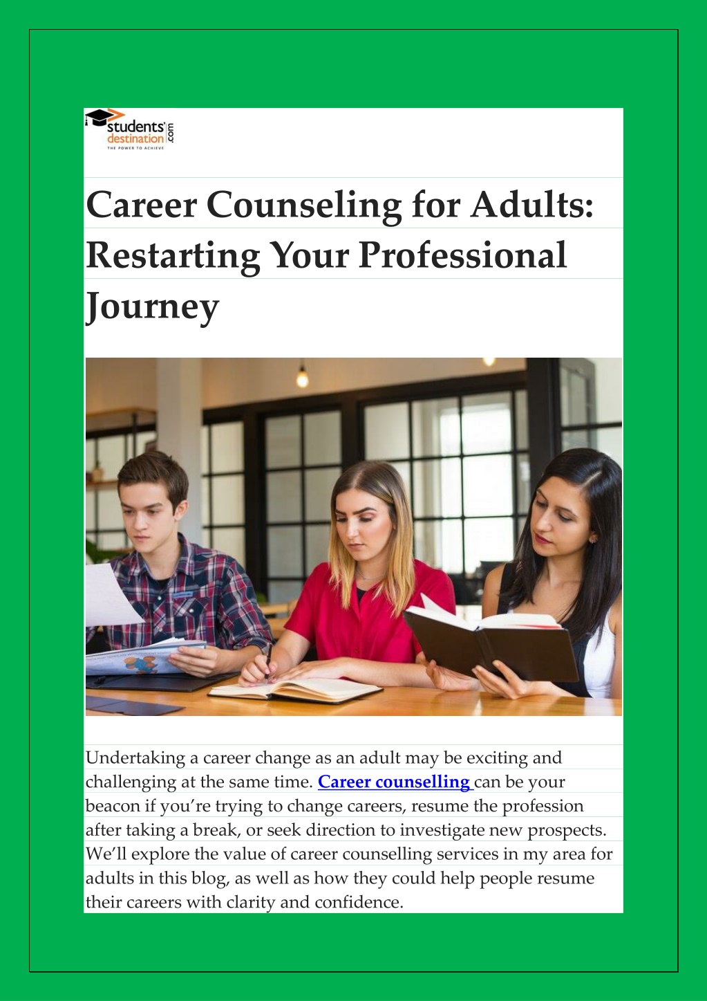 career counseling for adults restarting your l.w