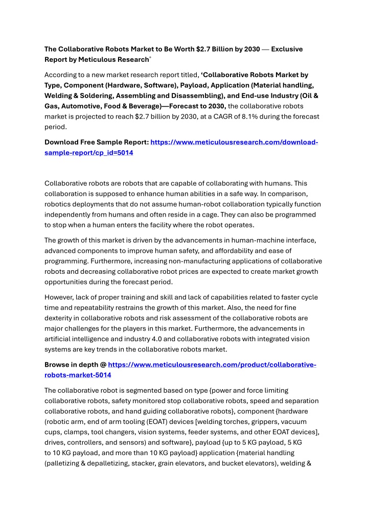 the collaborative robots market to be worth n.w